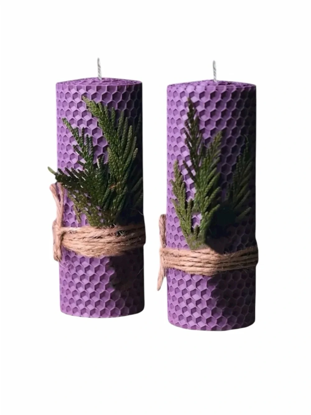 Beeswax Candles Set of Four Light Purple Honeycomb Textured Pillar Candles NEW